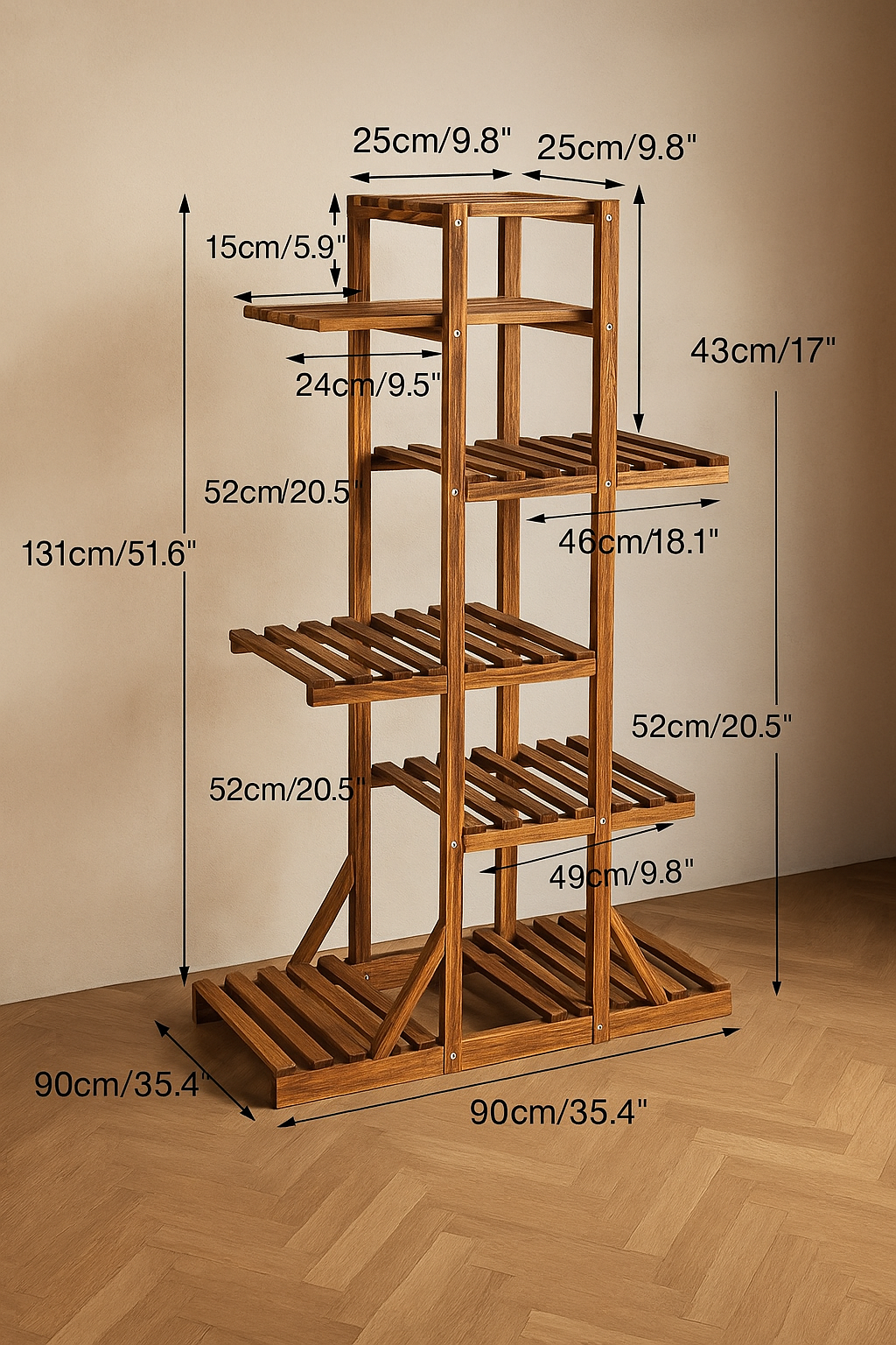 6-Tier Wooden Plant Stand – Natural & Minimal Home Decor