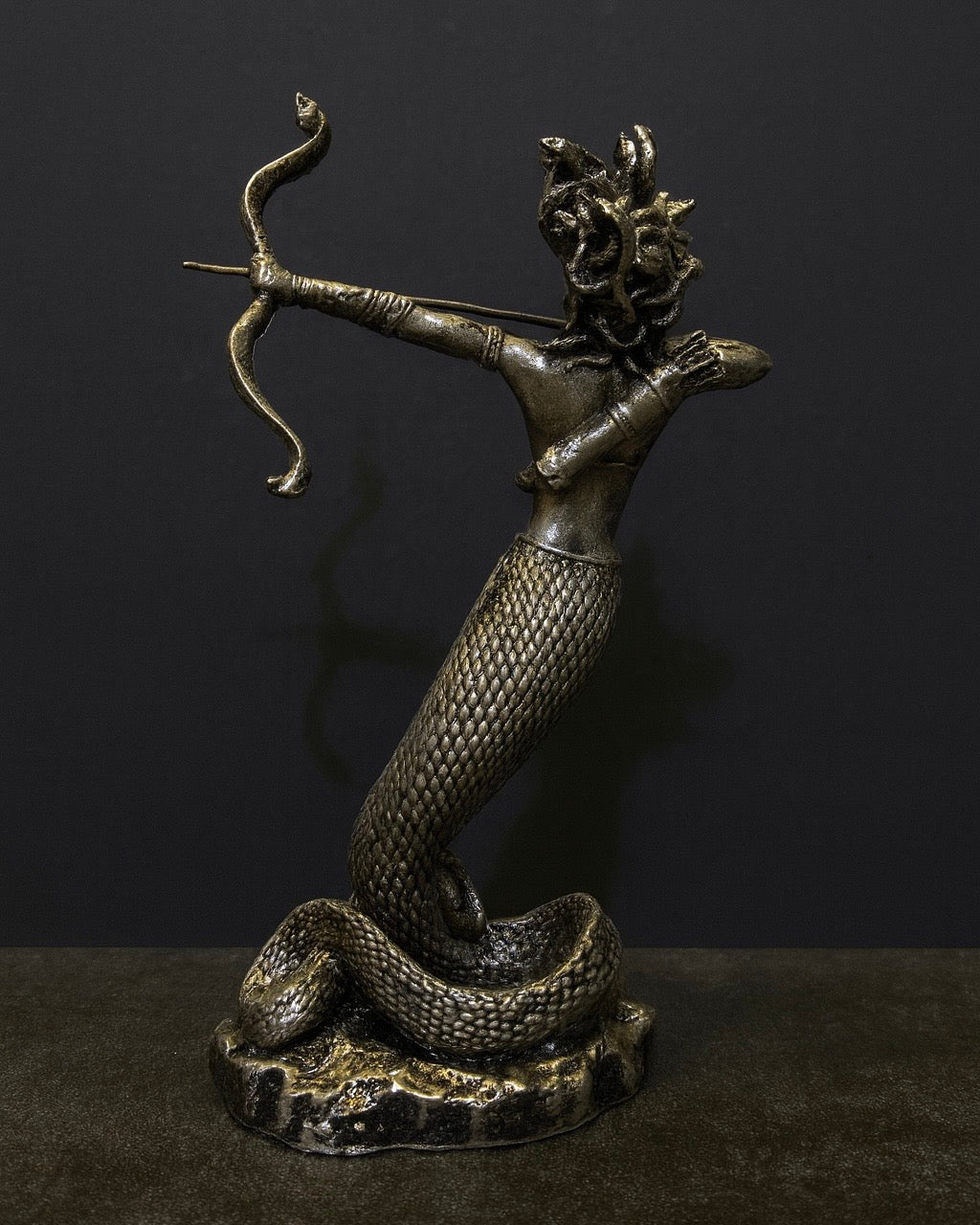 Medusa Snake Warrior Statue with Bow and Arrow – Greek Mythology Serpent Goddess Sculpture for Home & Office Decor