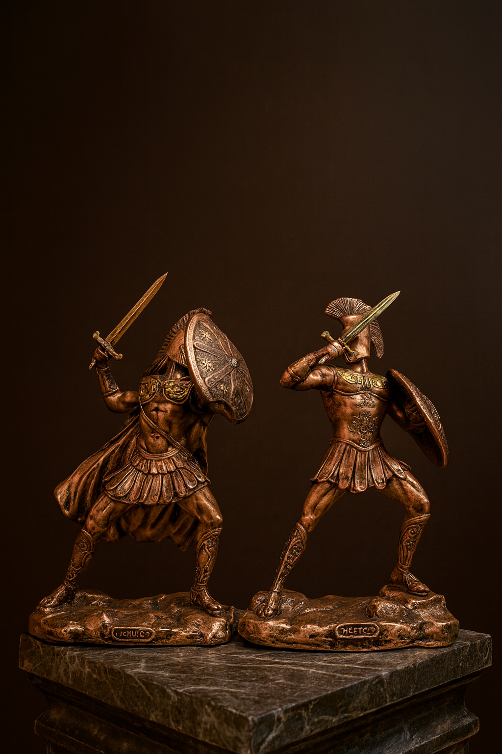 Achilles and Hector Spartan Warrior Statues – Ancient Greek Mythology Battle Figurines