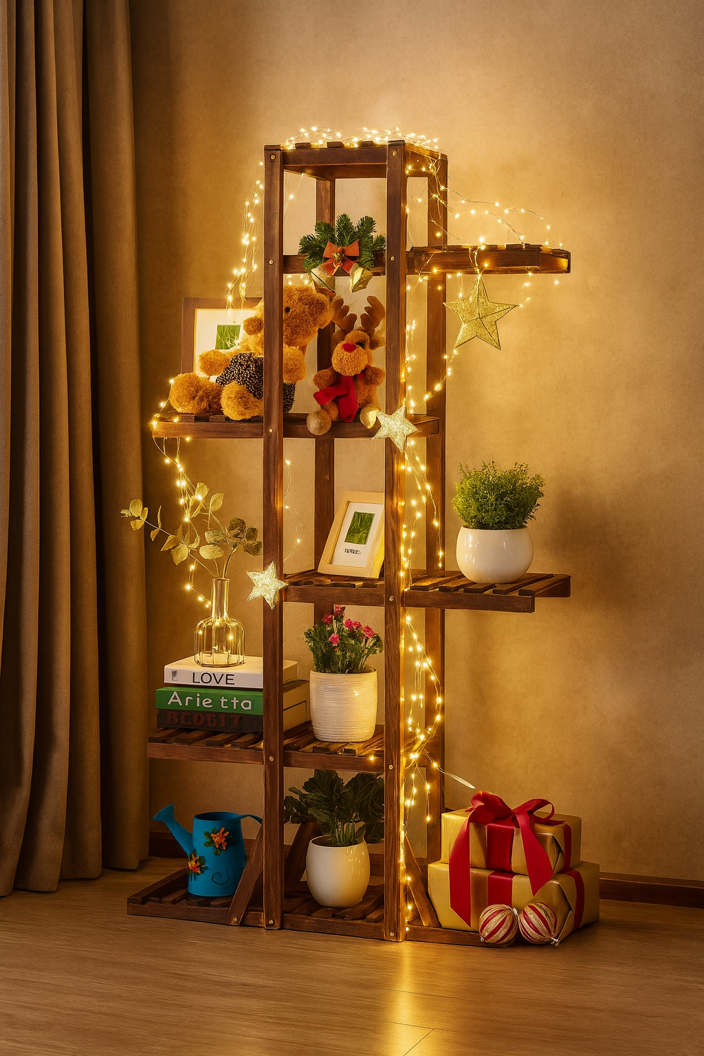6-Tier Wooden Plant Stand – Natural & Minimal Home Decor