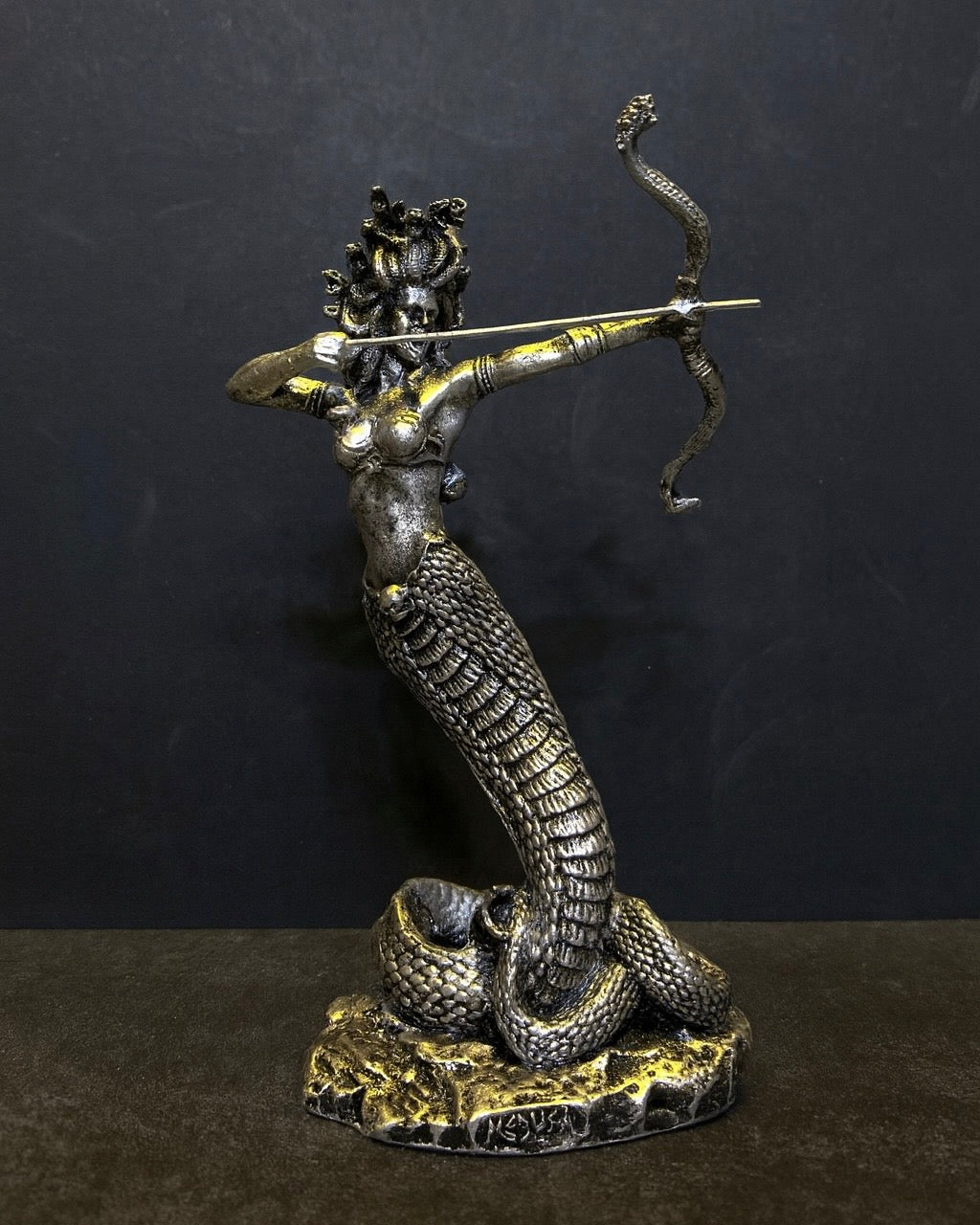 Medusa Snake Warrior Statue with Bow and Arrow – Greek Mythology Serpent Goddess Sculpture for Home & Office Decor