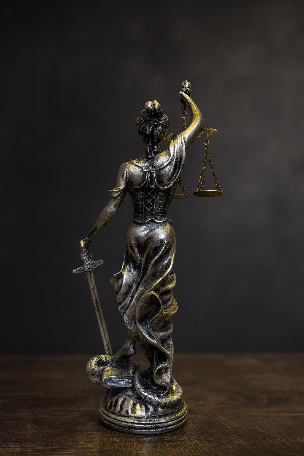 Themis Statue – Blindfolded Goddess of Justice with Scales and Sword