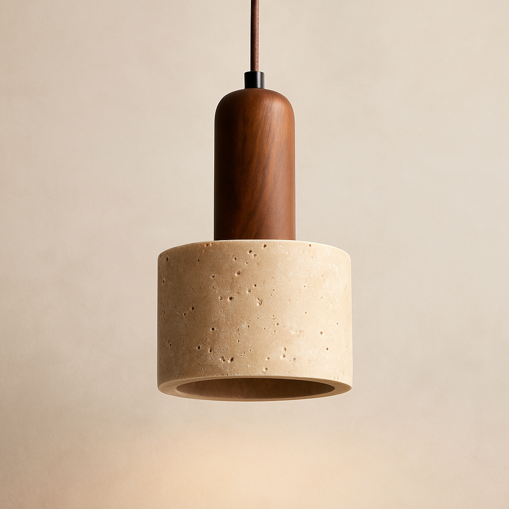 Wabi Sabi Travertine Pendant Light – Elegant Marble Droplight for Dining Table