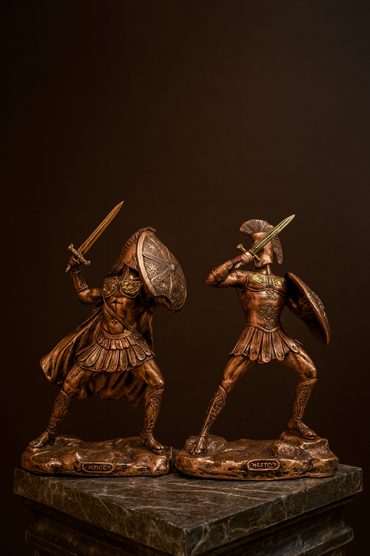 Achilles and Hector Spartan Warrior Statues – Ancient Greek Mythology Battle Figurines