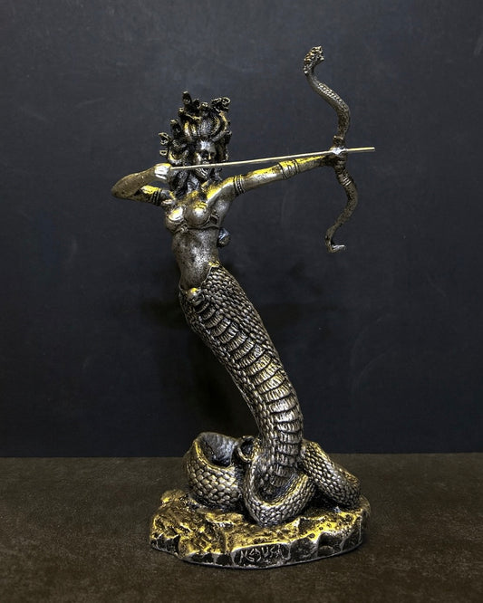 Medusa Snake Warrior Statue with Bow and Arrow – Greek Mythology Serpent Goddess Sculpture for Home & Office Decor