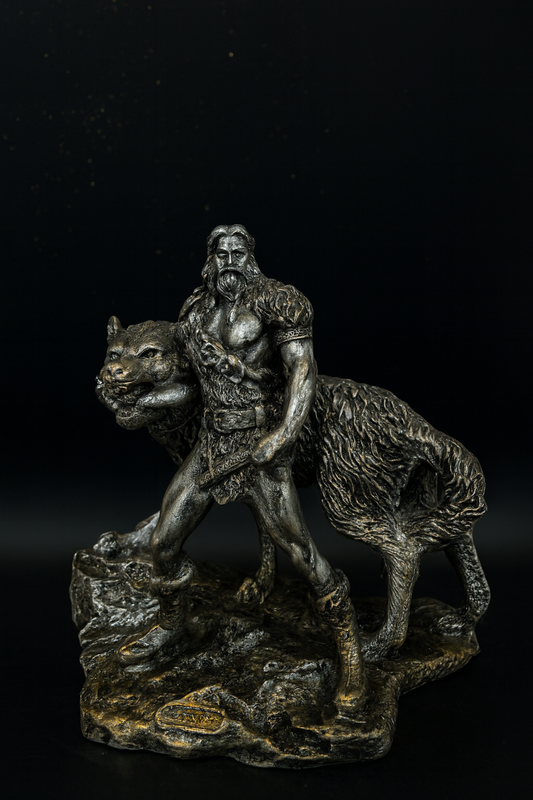 Tyr with Wolf Statue – Norse Mythology Warrior Figurine