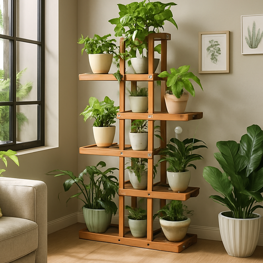 6-Tier Wooden Plant Stand – Natural & Minimal Home Decor