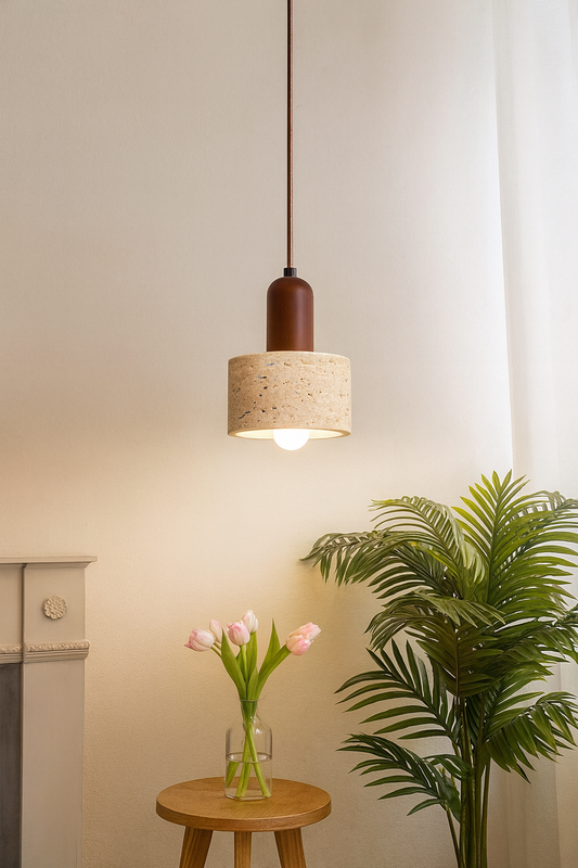 Wabi Sabi Travertine Pendant Light – Elegant Marble Droplight for Dining Table