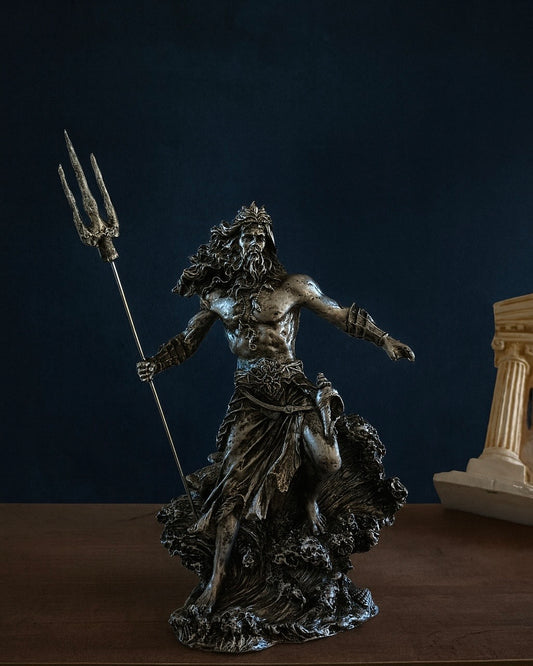 Poseidon Greek God Statue with Trident – Ancient Mythology Sea God Sculpture for Home & Office Decor