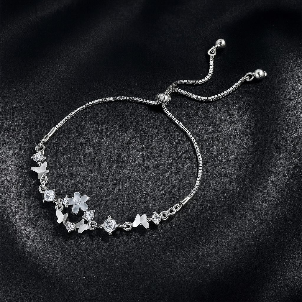 Clavorra Butterfly Bloom – Elegant Silver Flower Bracelet