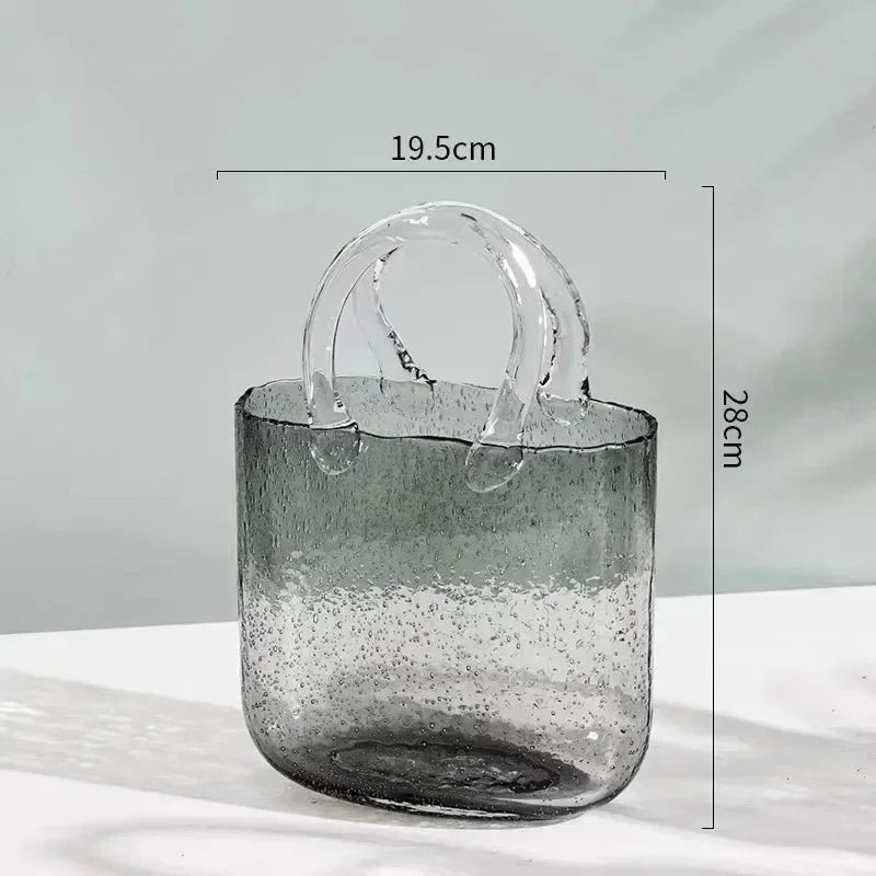 Large Glass Vase for Flowers, Juice, or Fish – Unique Handbag Style Home Decoration